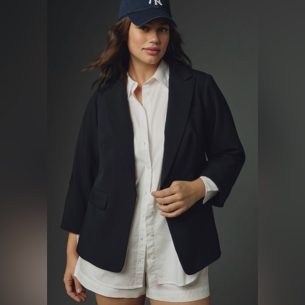 Anthropologie Maeve Roll Sleeve Women's Black Blazer Size 22